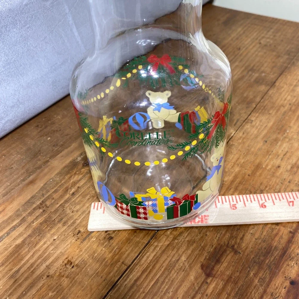 Corelle Coordinates Christmas Teddy Bear Glass Carafe Pitcher 1.7L 56oz Corning